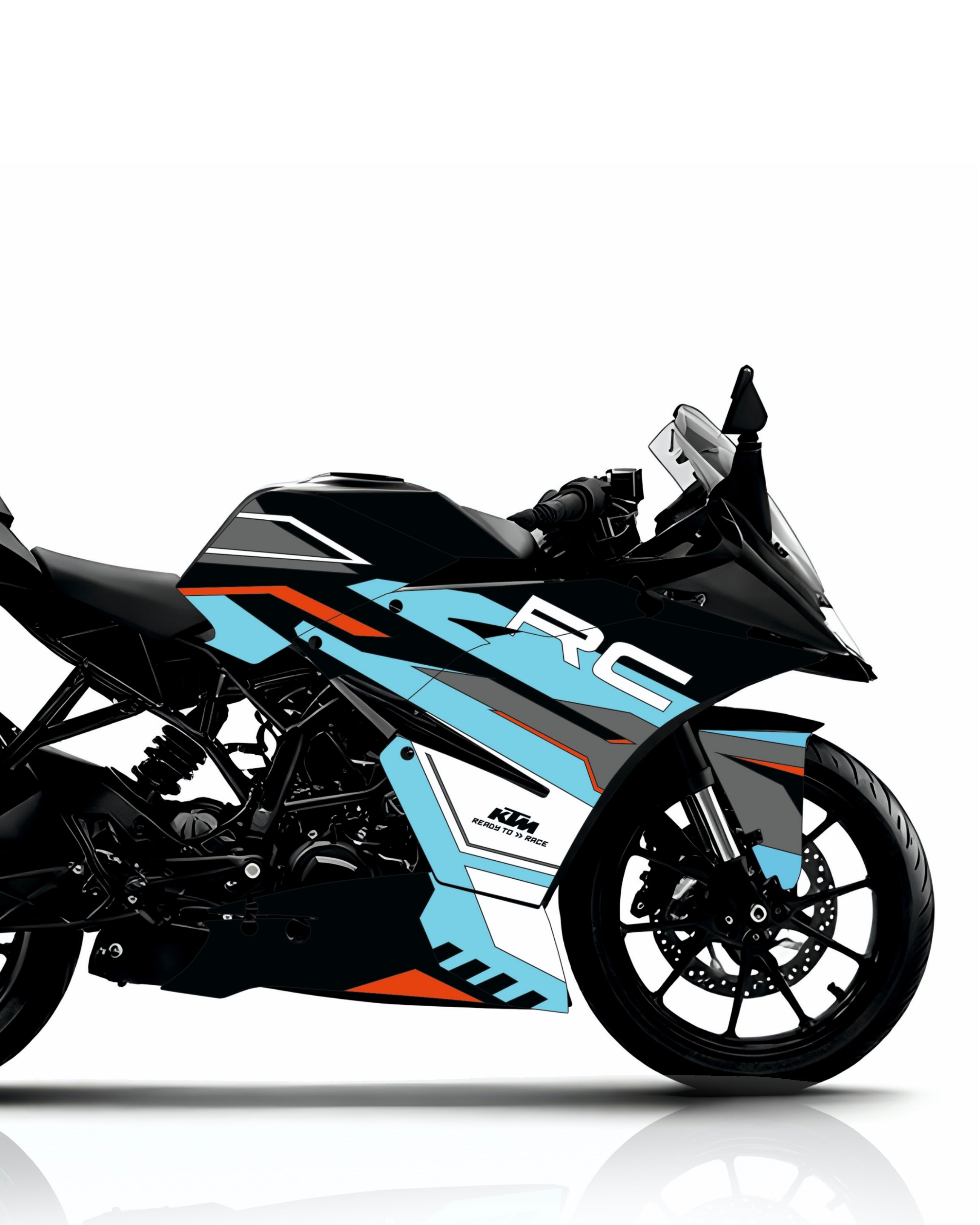 KTM RC 125-200-390 Cyan Race Edition Wrap Kit – Black, Blue & Orange Graphics