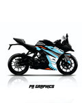 KTM RC 125-200-390 Cyan Race Edition Wrap Kit – Black, Blue & Orange Graphics